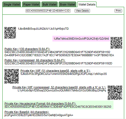 Checking the private key on the bitaddress website